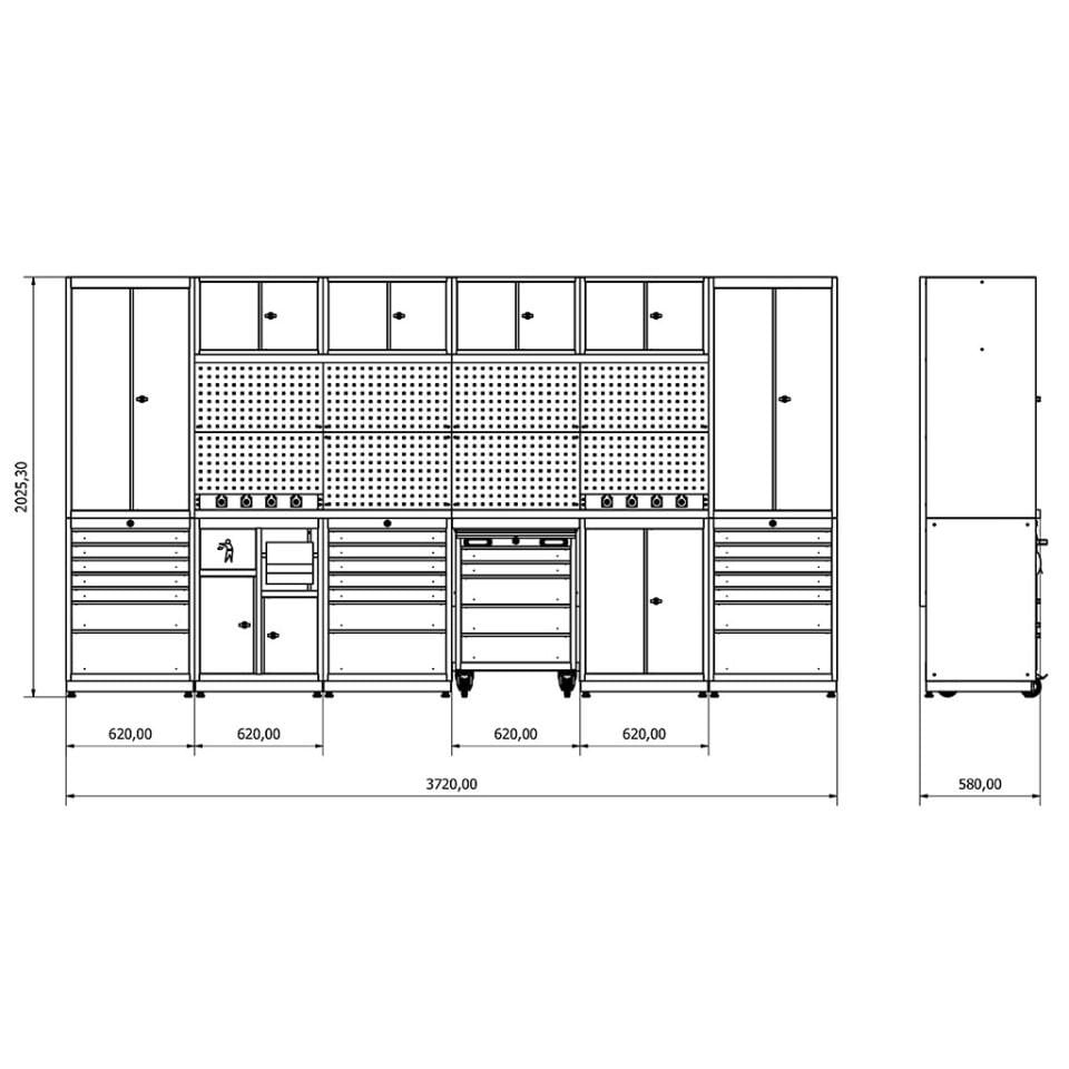 Modüler Çalışma Tezgahı 3,72 Metre | Ağır Hizmet Tipi