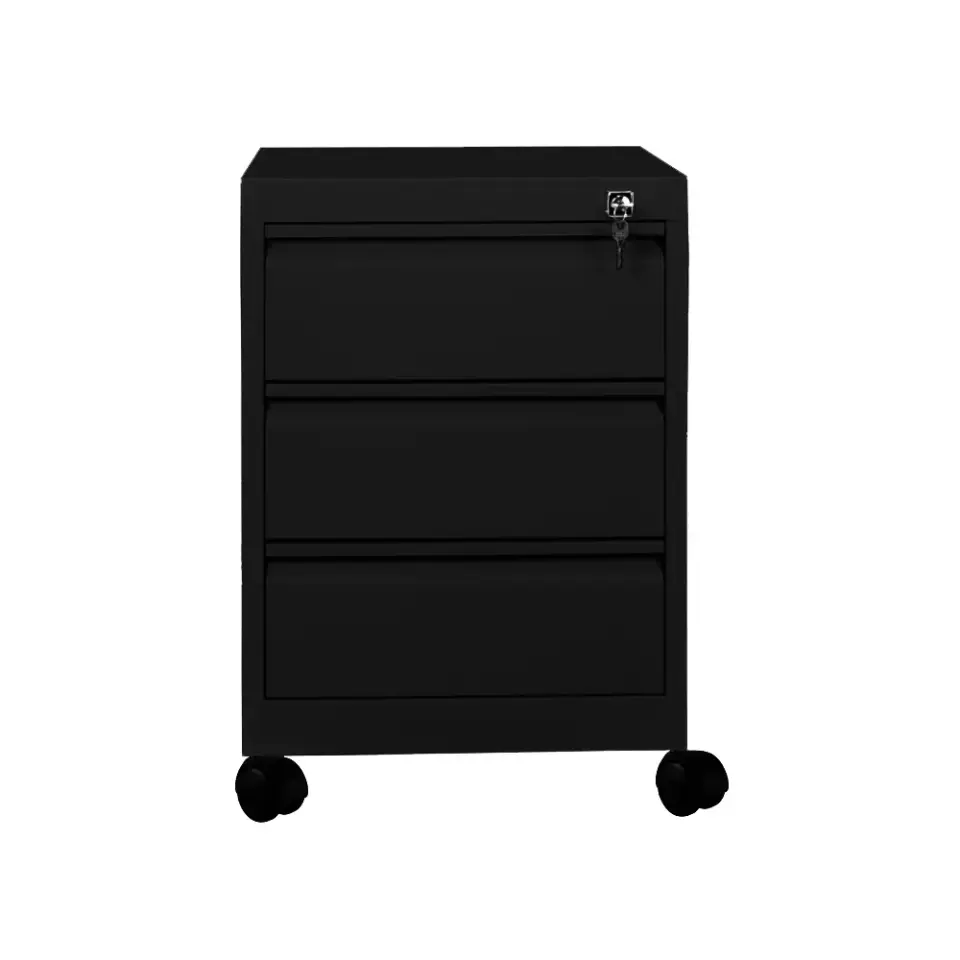 Üç Çekmeceli Tekerlekli Çelik Keson Dolabı 40x50x57 cm - DKP Çelik Krom Kilitli